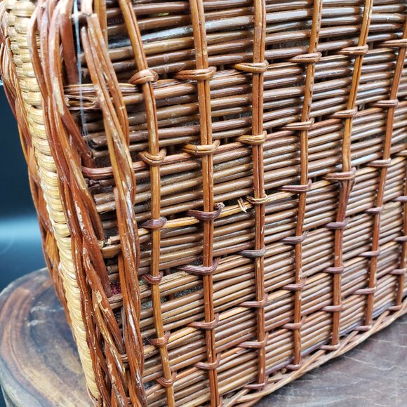 Vintage Wicker Picnic Basket Red Gingham Lining and Faux Food Cheese Bread Fruit - Picture 6 of 13